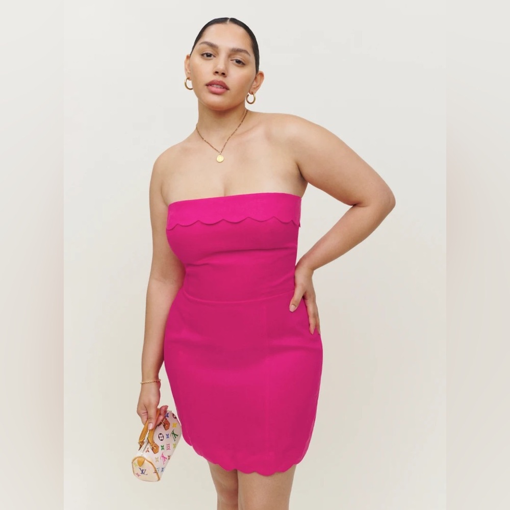 Reformation Isles Linen Strapless Mini Dress Size 12 in Corevette Pink